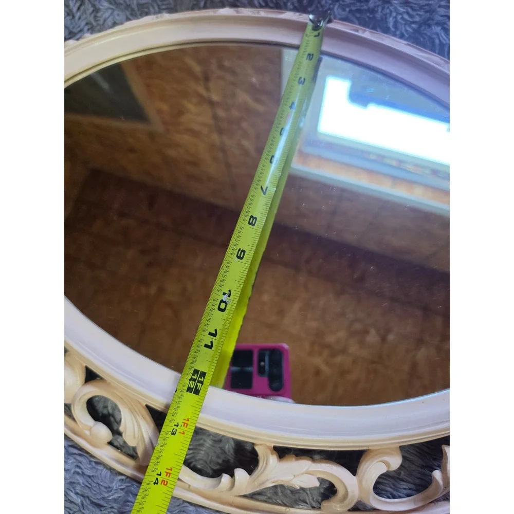 Vintage Burwood Products Co, Ornate Scroll pink Oval Wall Mirror 4405 29